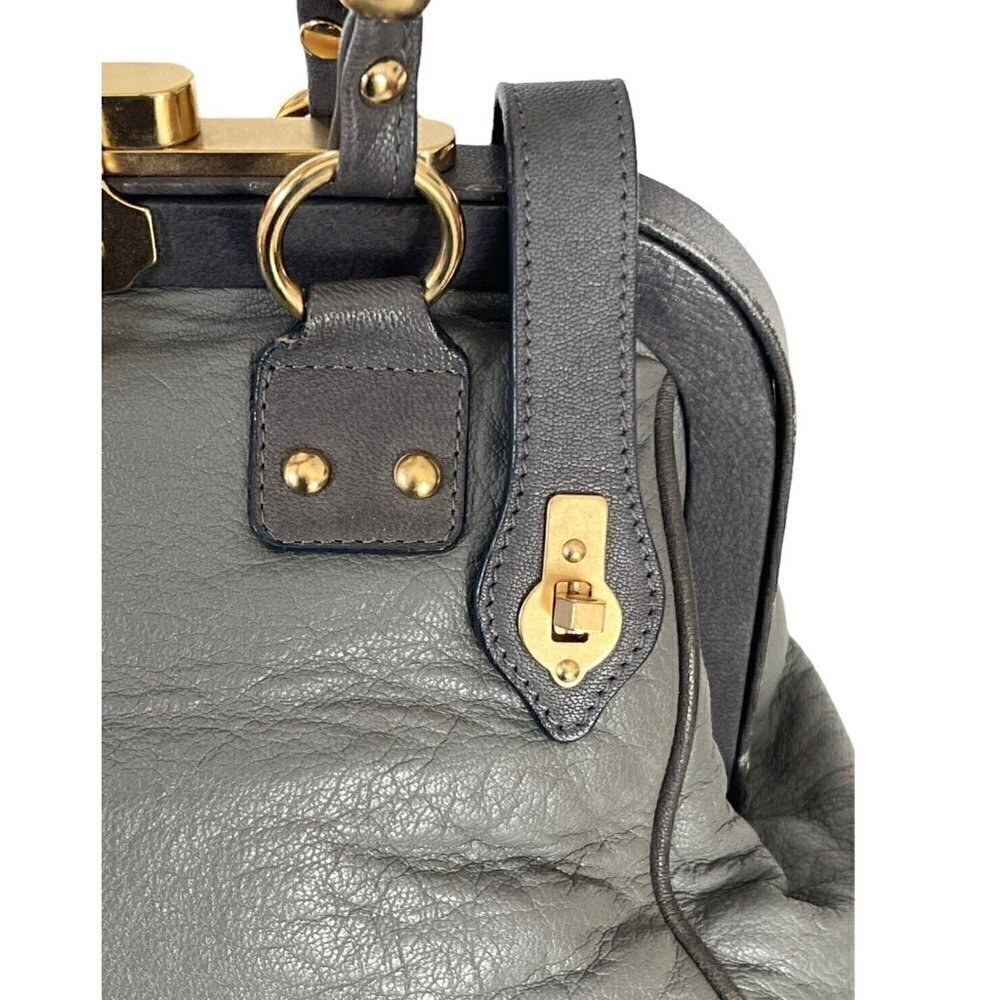 Zac Posen Aurora Doctor Bag in Gunmetal Gray Leather Gold Hardware - Picture 4 of 11